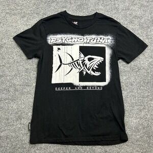 Psycho Tuna Women's Small Logo White Stencil Short Sleeve Graphic Black T-Shirt